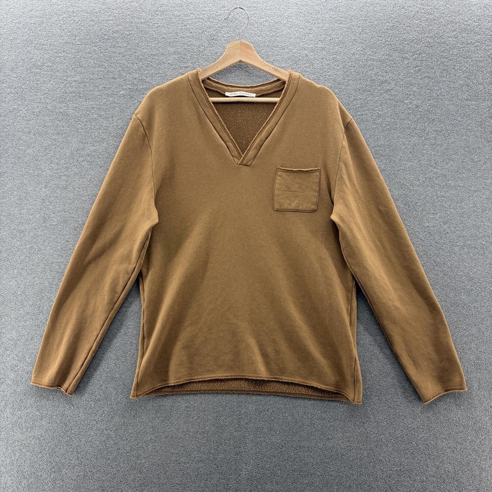 Mika Jaymes Sweater Mens XL Brown Raw V Neck Fleece Casual Pullover USA